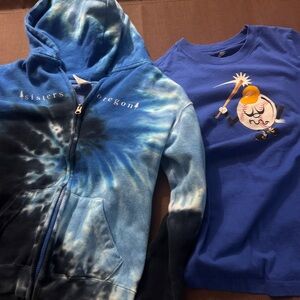 Blue Tie-Dye Hoodie and Graphic Tee Set